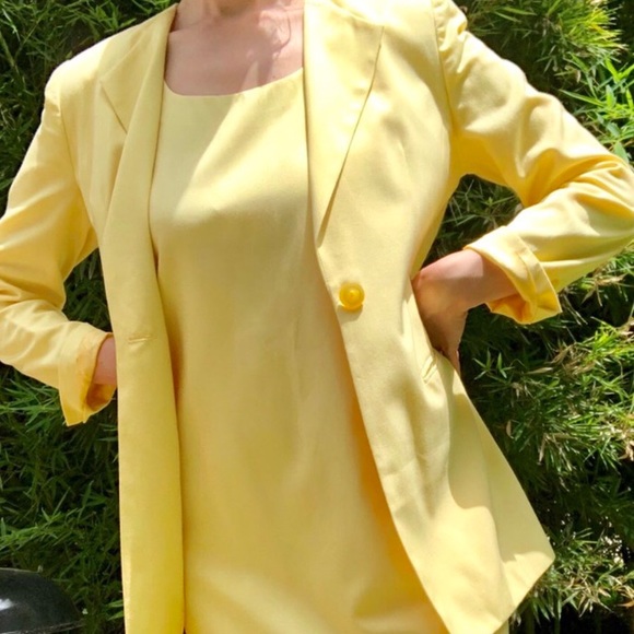 Vintage Yellow Suit Dress Blazer Neiman Marcus - Picture 3 of 4